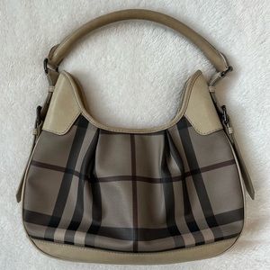 Burberry Leather-Trimmed Smoke Checked Hobo